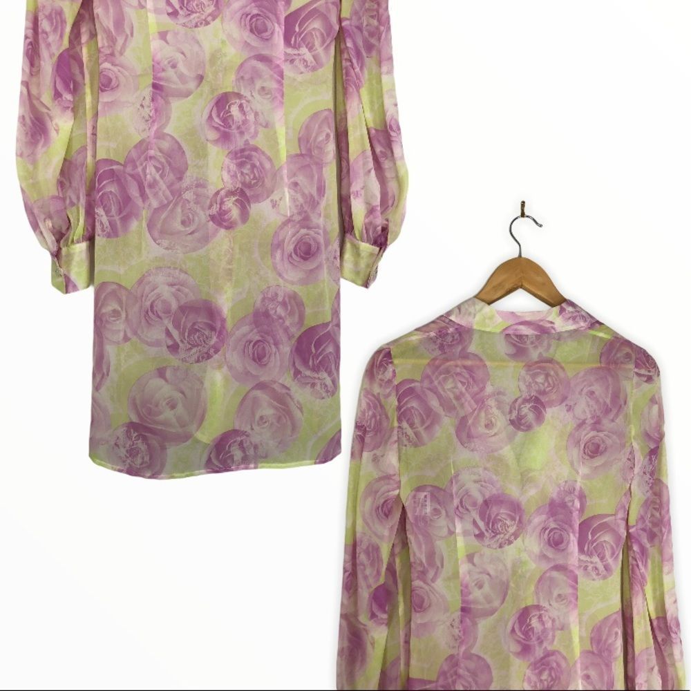 Escada Rose Sleeveless Dress and Sheer Wrap Jacket Set Floral Print - Picture 4 of 16